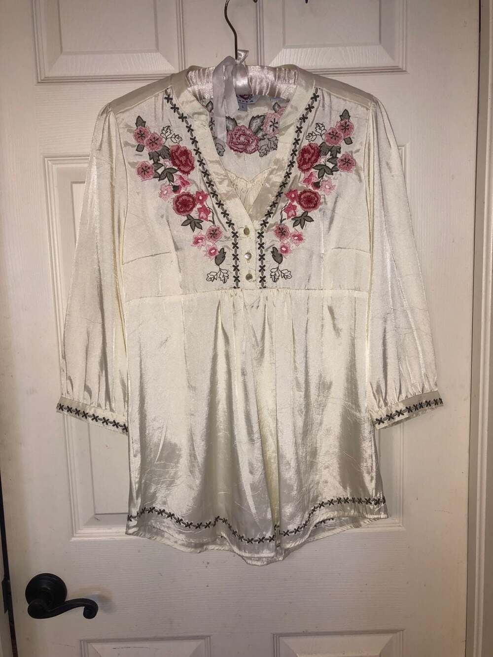 Roper Blouse Size S Off White Floral Embroidered Tunic